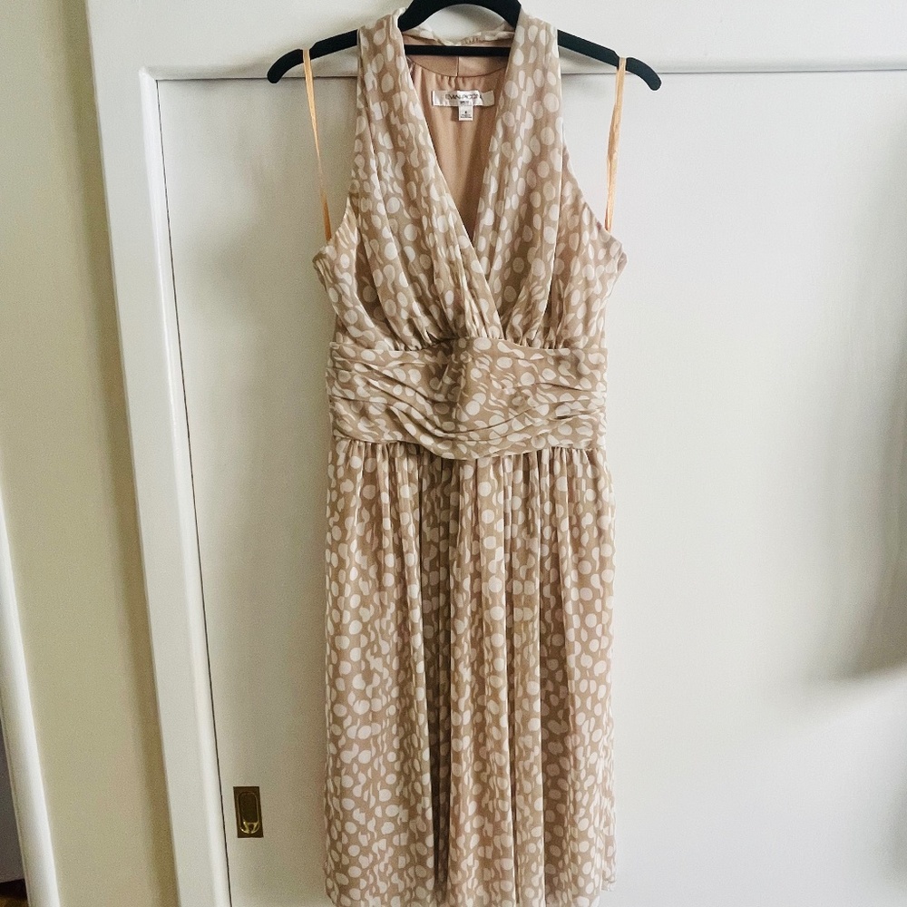 Beige with Cream Polka-Dot Halter Top Dress by Evan-Picone - Size 8